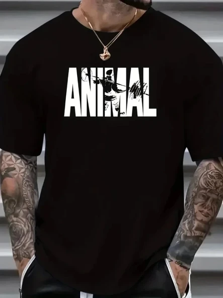 ANIMAL Desen Baskı Erkek Oversive Tişört, Grafik Tişört Erkek Yazlık Outdoor Kıyafetleri, Sporda Ve Günlük Giyime Uygun ürün görseli 1