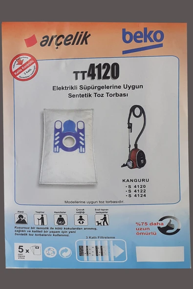 Arçelik S 4122 Toz Torbası Bez 10 Adet - Resim 2