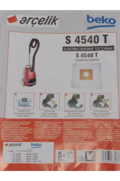 Arçelik ARÇELİK TT4540 CONTALI SENTETİK TOZ TORBASI 5 Lİ (X2 10 ADET) ürün görseli 1
