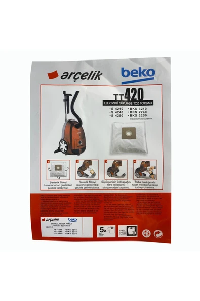 Arçelik S 4210,s 4240c,s 4250,trb 6986 B Orjinal Elektrikli Süpürge Toz Torbası (5 Adet) ürün görseli 1