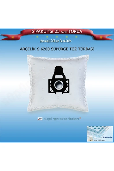 Arçelik S 6200 Süpürge Toz Torbası 25 Adet Torba 200720 ürün görseli 1