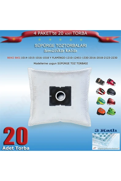 Beko BKS 1014-1015-1016-1018 Y-1210-1245-1330-2016-2018-2123-2230 Süpürge Toz Torbası 20 adet 200120 ürün görseli 1