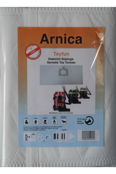 Arnica Tayfun Elektrikli Süpürge Sentetik Toz Torbası (10 Adet) ürün görseli 1