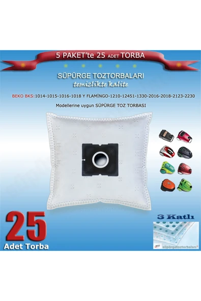 Beko BKS 1014-1015-1016-1018 Y-1210-1245-1330-2016-2018-2123-2230 Uyumlu Süpürge Toz Torbası 25 Adet ürün görseli 1