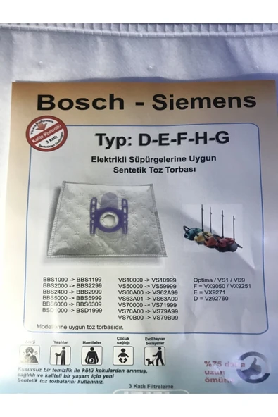 Bosch Bgb 7230 Ergomaxx'x Uyumlu Süpürge Toz Torbası 4 Paket(20 Adet) ürün görseli 1
