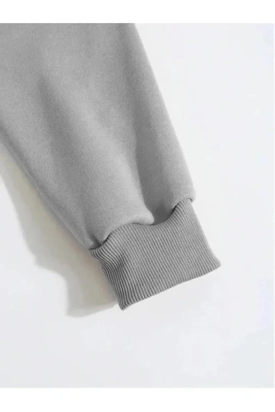Erkek Düz Kapüşonlu Sweat - Boyalı Gri - Resim 4