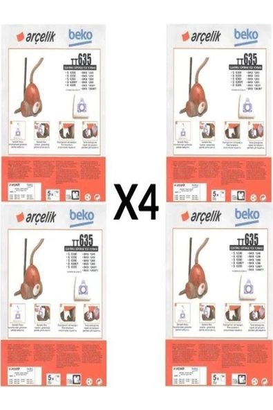Beko FAMOUS 4 Paket 20 Adet Arçelik S 6380 Y Süpürge Modeli Uyumlu Toz Torbası Tt635 ürün görseli 1