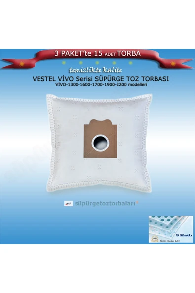 Vestel VİVO Serisi SÜPÜRGE TOZ TORBASI 15 Adet Torba Kd17 ürün görseli 1