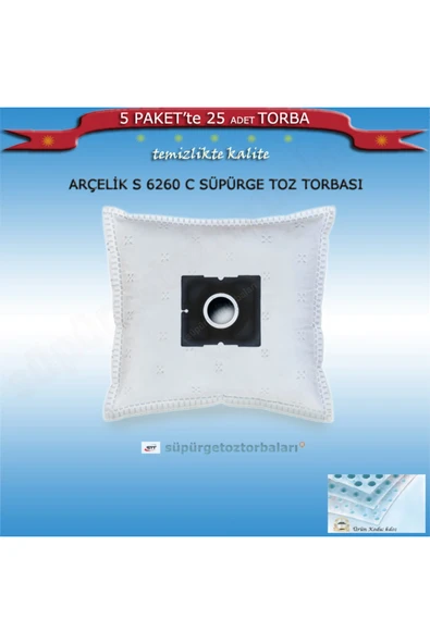 Arçelik S 6260 C Süpürge Toz Torbası 25 Adet Torba Kd01 ürün görseli 1