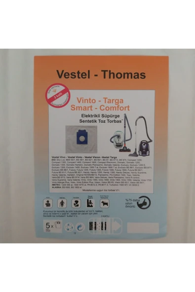 Vestel Thomas Elektrikli Süpürge Toz Torbası 20 Adet ürün görseli 1