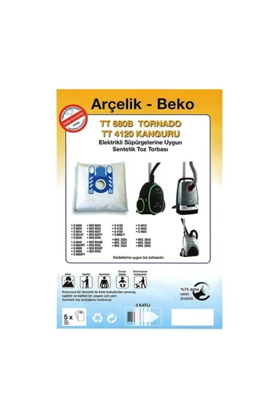 Arçelik s 6840 Elektrikli Süpürge Uyumlu Toz Torbası 25 Adet Kaliteli Ürün Sentetik Torba ürün görseli 1