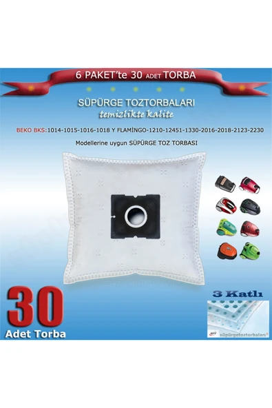 Beko BKS 1014-1015-1016-1018 Y-1210-1245-1330-2016-2018-2123-2230 Süpürge Toz Torbası 30 adet 200120 ürün görseli 1