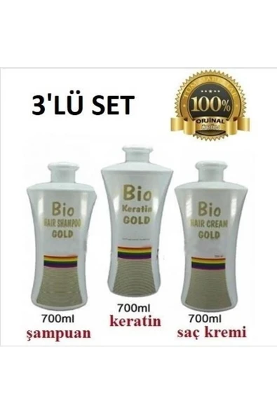 Bio Keratin Gold BİO KERATİN GOLD COSMO Bio Keratin Gold Brezilya Fönü 3'lü Set - Şampuan + Saç Kremi + Keratin ürün görseli 1