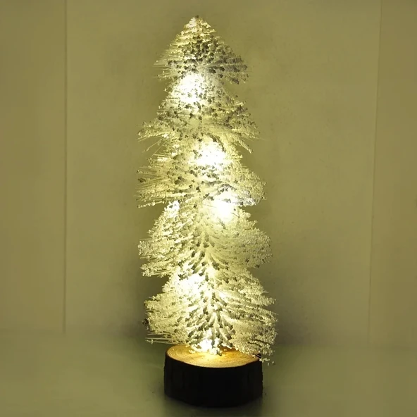 Işıklı Simli Dekoratif Beyaz Çam Ağacı - 30cm - ürün görseli 1