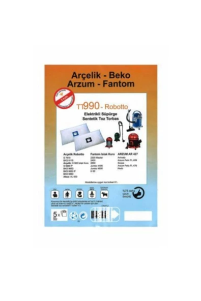 Arçelik -beko-fantom-arzum-ariwato Süpürge Torbası 20 Adet ürün görseli 1
