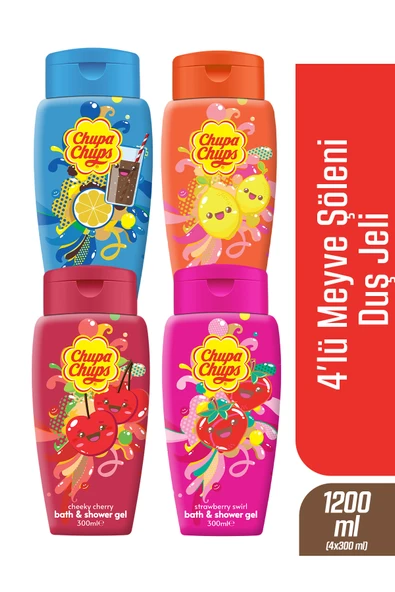 Chupa Chups Banyo Ve Duş Jeli 4lü Meyve Şöleni Paketi 4X300ml ürün görseli 1