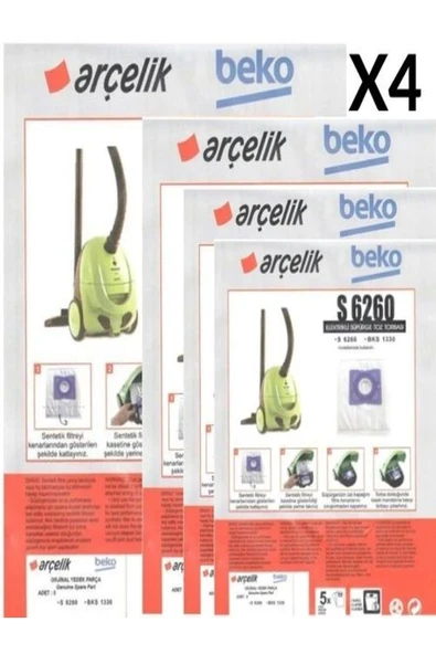 Beko  4 PAKET 20 ADET Beko Bks 1330 Süpürge Modeli Toz Torbası S 6260 ürün görseli 1
