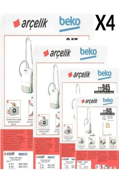 Beko  4 PAKET 20 ADET Beko Bks 9415 Süpürge Modeli Toz Torbası Tt945 ürün görseli 1