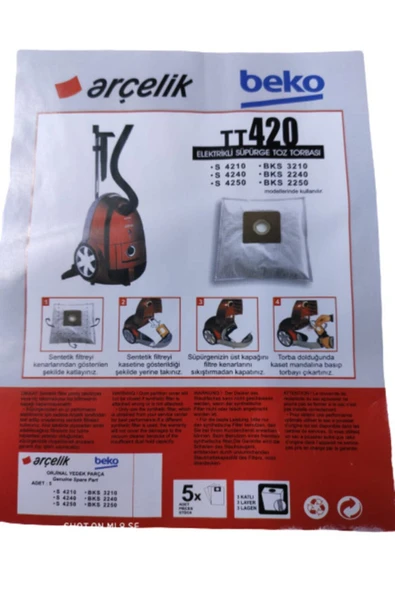 Beko Bks-2250 A - Bks-2240 C Elektrikli Süpürge Toz Torbası Orjinal ( 5 Adet ) Uyumlu ürün görseli 1