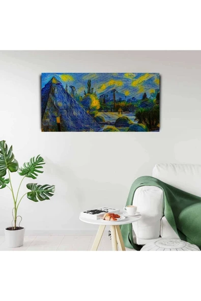 Sarı Lacivert Gece Canvas Tablo (60x120) - Resim 3