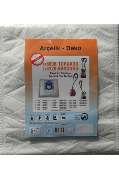 Arçelik - Beko Tt680b - Tornado - Tt4120 - Kanguru Elektrikli Süpürge Sentetik Toz Torbası (5 Adet) ürün görseli 1
