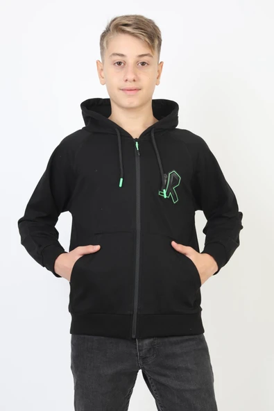 Kapşonlu Fermuarlı Kanguru Cepli Erkek Çocuk Sweatshirt ürün görseli 1