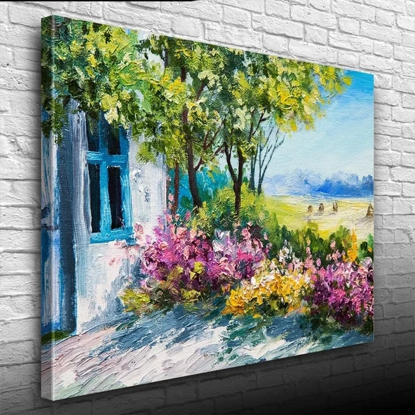 Renkli Çiçekler ve Bahar Manzarası Yağlıboya Kanvas Tablo 50 x 70 ürün görseli 1