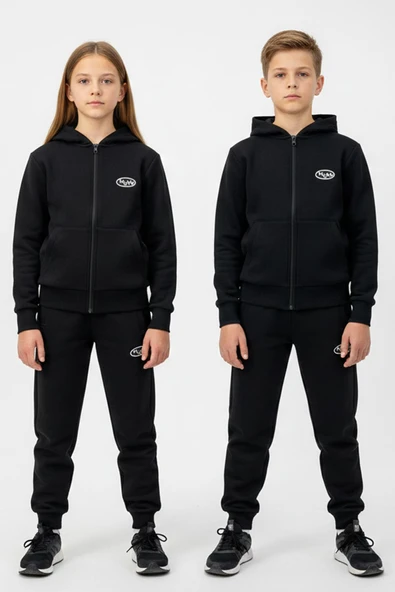 Fermuarlı Kapüşonlu Cepli Unisex Çocuk Eşofman Takımı ürün görseli 1