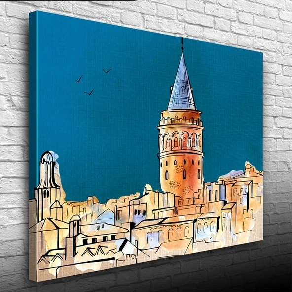 Galata Kulesi , Mavi Kahverengi Tonlarda Kanvas Tablo 50 x 70 ürün görseli 1