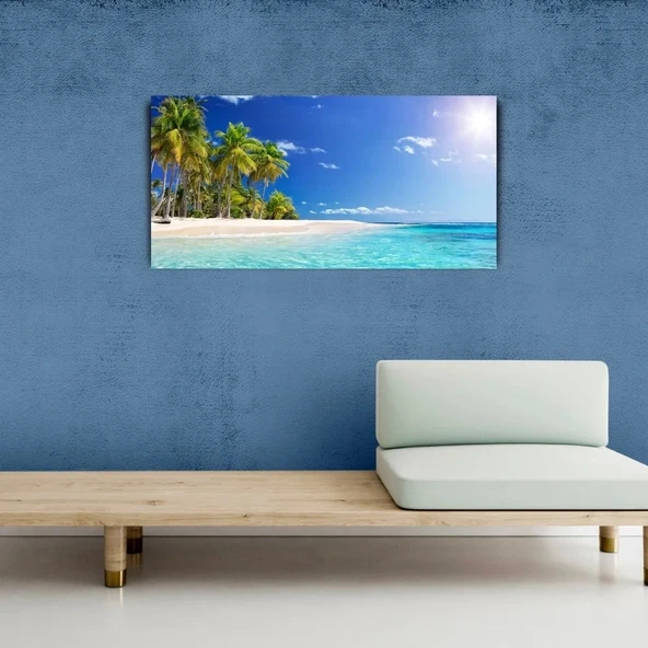 Palmiye Ağaçlı Ada Tablosu, Canvas Tablo 60x120 ürün görseli 1