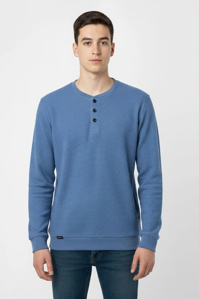 Mevsimlik Düğme Detaylı Bawelna Kumaş Uzun Kollu Erkek Çocuk Sweatshirt ürün görseli 1