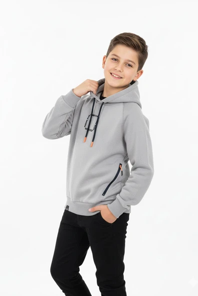 Kapüşonlu Fermuarlı Cepli Erkek Çocuk Sweatshirt ürün görseli 1