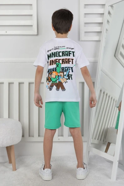 Minecraft Baskı Erkek Çocuk Şortlu Takım - Resim 8