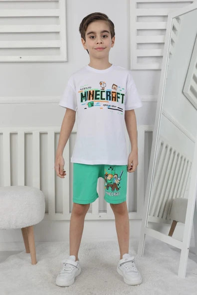 Minecraft Baskı Erkek Çocuk Şortlu Takım - Resim 5