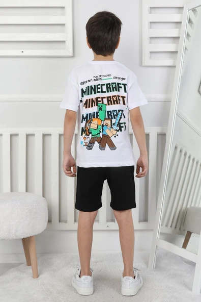 Minecraft Baskı Erkek Çocuk Şortlu Takım - Resim 5