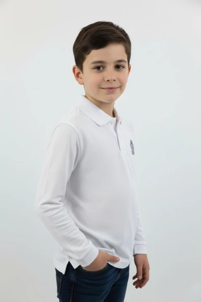 Polo Yaka Basic Erkek Çocuk Sweatshirt - Resim 4