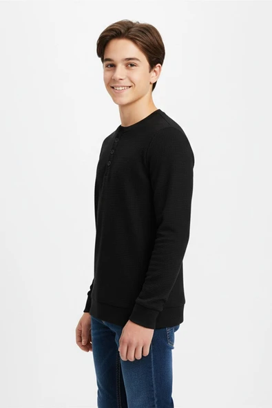 Mevsimlik Düğme Detaylı Bawelna Kumaş Uzun Kollu Erkek Çocuk Sweatshirt ürün görseli 1