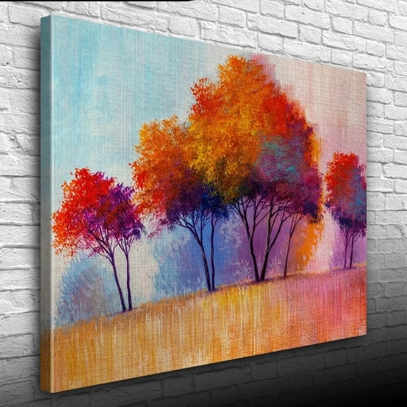Sonbaharda Kızıla Çalan Ağaçlar Yağlıboya Kanvas Tablo 50 x 70 ürün görseli 1