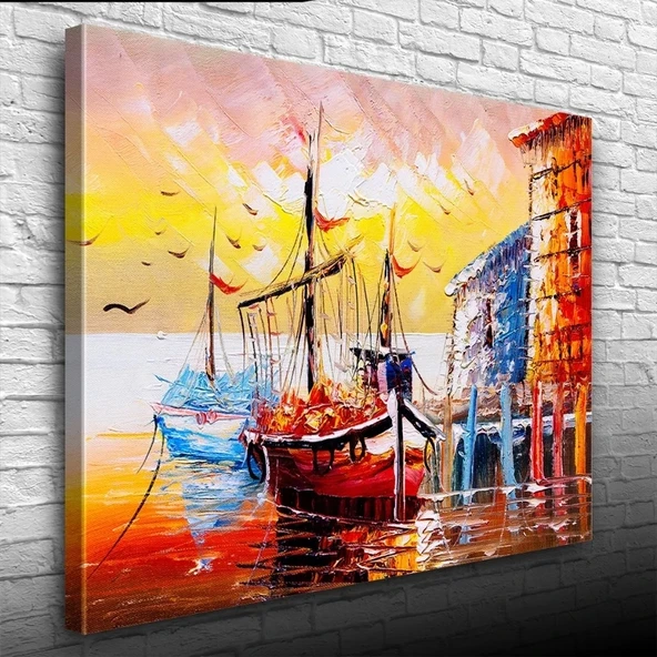 İskeledeki Balıkçı Takaları Yağlıboya Kanvas Tablo 50 x 70 ürün görseli 1