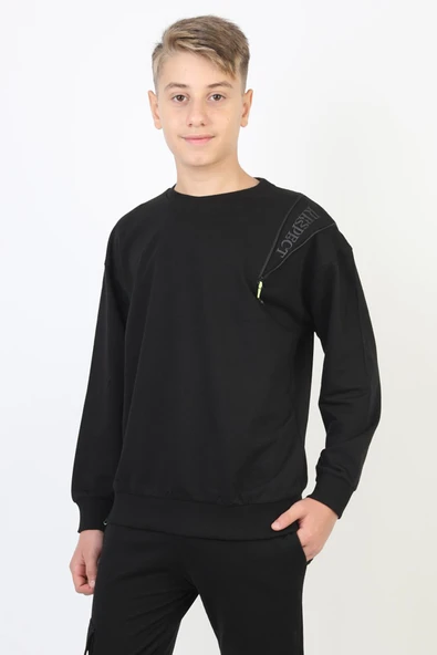 Fermuarlı Respect Baskılı Siyah Erkek Çocuk Sweatshirt ürün görseli 1