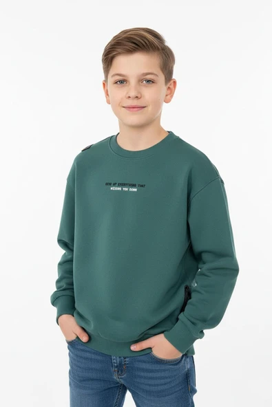 Bisiklet Yaka Baskı Detaylı Erkek Çocuk Sweatshirt ürün görseli 1