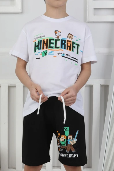 Minecraft Baskı Erkek Çocuk Şortlu Takım - Resim 3
