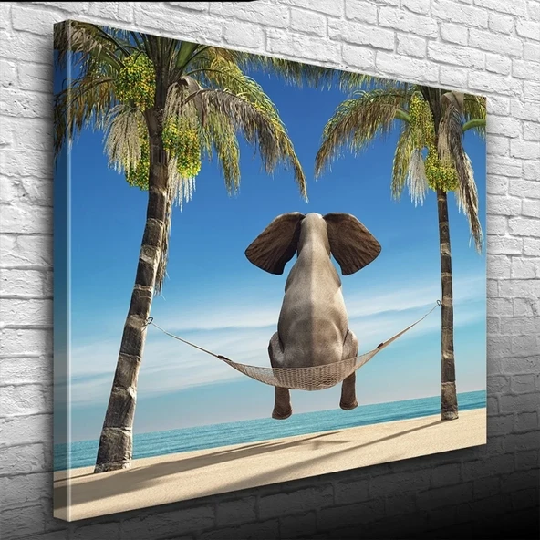 Hamaktaki Fil Kanvas Tablo 50 x 70 ürün görseli 1