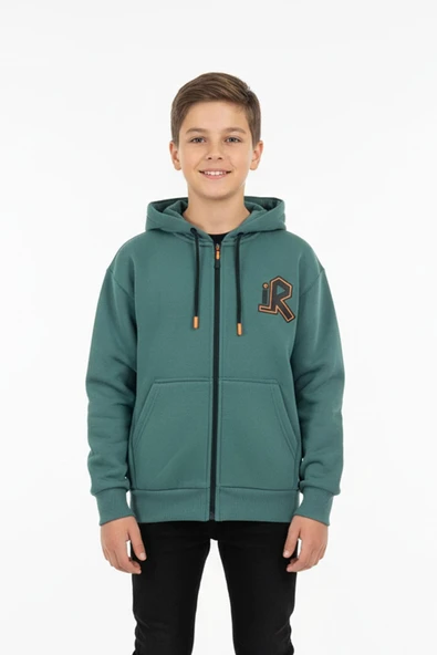 Kapşonlu Fermuarlı Kanguru Cepli Erkek Çocuk Sweatshirt ürün görseli 1