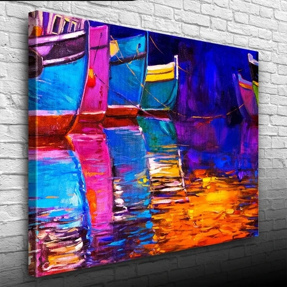İskeledeki Balıkçı Kayıkları Yağlıboya Kanvas Tablo 50 x 70 ürün görseli 1