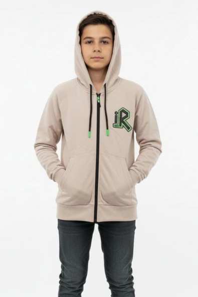 Kapüşonlu Fermuarlı Yandan Cepli Baskılı %100 Pamuk 2 İplik Mevsimlik Erkek Çocuk Sweatshirt ürün görseli 1