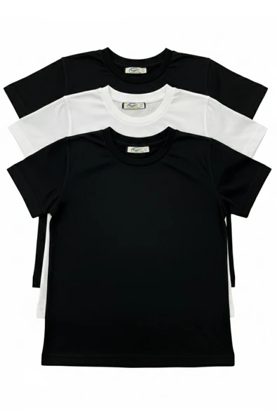 Erkek Çocuk T-Shirt Bisiklet Yaka Düz Renk %100 Pamuk 3'lü Tişört Seti ürün görseli 1