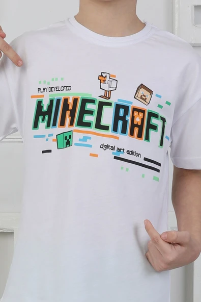 Minecraft Baskı Erkek Çocuk Şortlu Takım - Resim 3