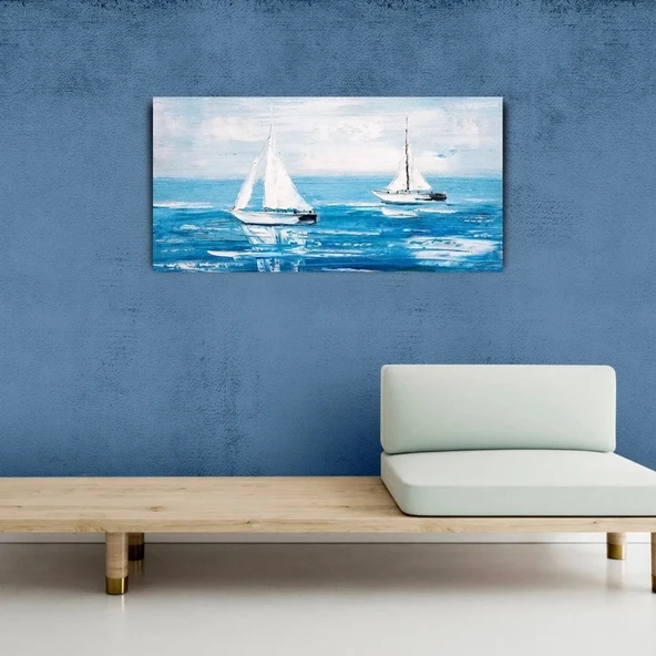 Denizde Beyaz Yelkenliler , Kanvas Tablo 60 x 120 ürün görseli 1