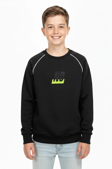 No Baskılı Kapşonsuz Rahat Erkek Çocuk Sweatshirt ürün görseli 1